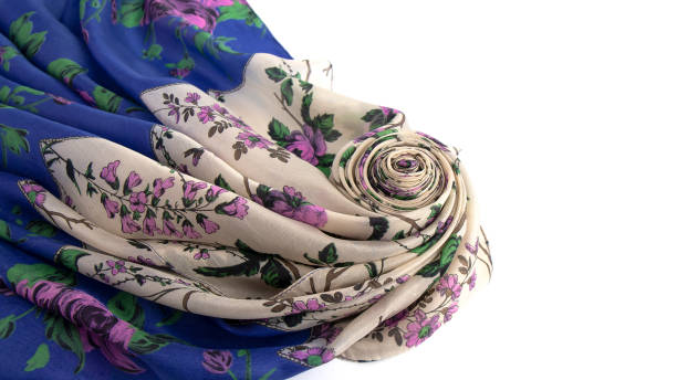 istock White and blue silk scarf on a white background. 1312633710