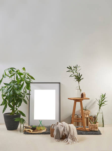 istock modern home interior design style in products and flat white wall with plant frame stool 1312633771