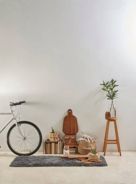 istock modern home interior design style in products and flat white wall with plant frame stool 1312635895
