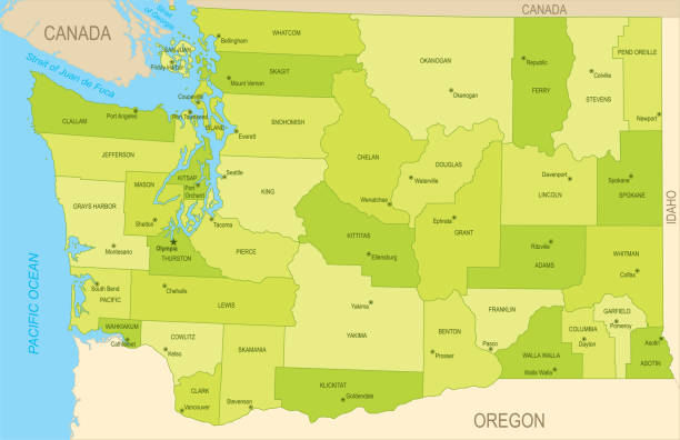 ワシントンの平らな地図 - washington state state map outline点のイラスト素材／クリップアート素材／マンガ素材／アイコン素材