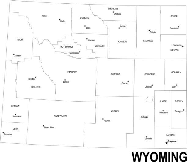 Outline map of Wyoming Detailed outline map of Wyoming with capital wyoming stock illustrations