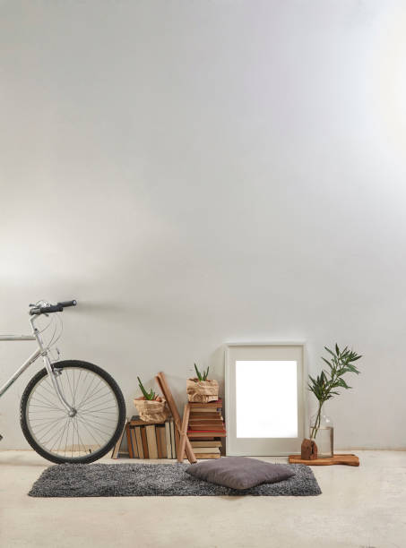 istock modern home interior design style in products and flat white wall with plant frame stool 1312637213