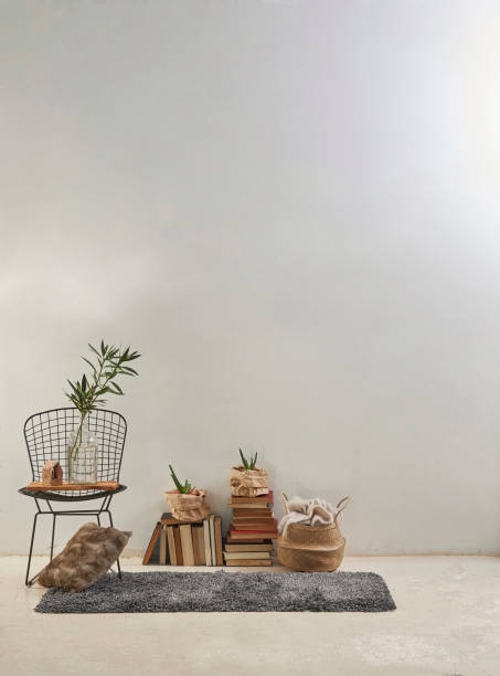 istock modern home interior design style in products and flat white wall with plant frame stool 1312637225
