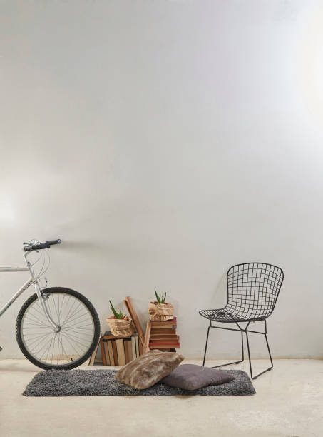 istock modern home interior design style in products and flat white wall with plant frame stool 1312637403
