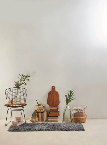 istock modern home interior design style in products and flat white wall with plant frame stool 1312638230