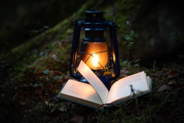 istock A magic kerosene lamp  and the book in the dark forest 1312639163
