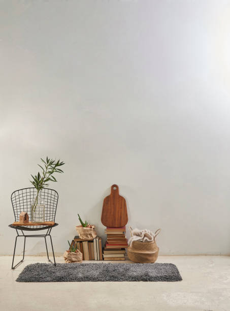 istock modern home interior design style in products and flat white wall with plant frame stool 1312639968