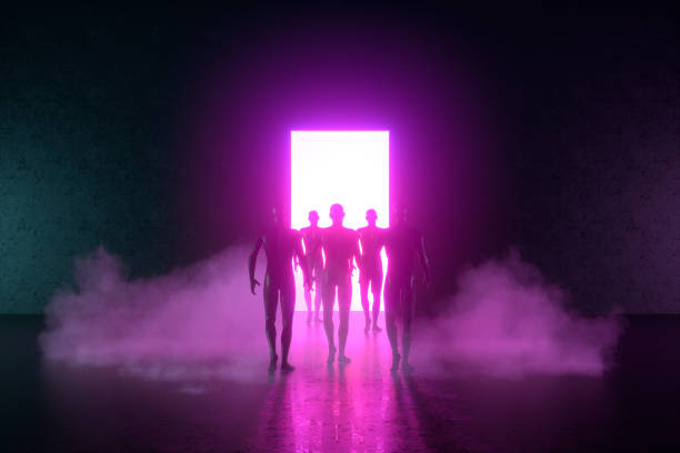 istock People walking to the lighted door. 1312643890