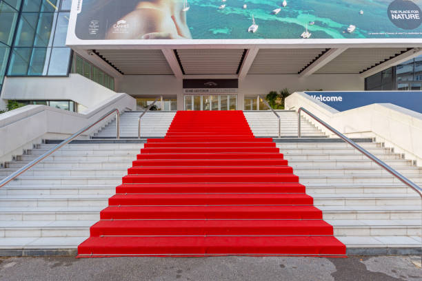 Empty Red Carpet Cannes stock photo