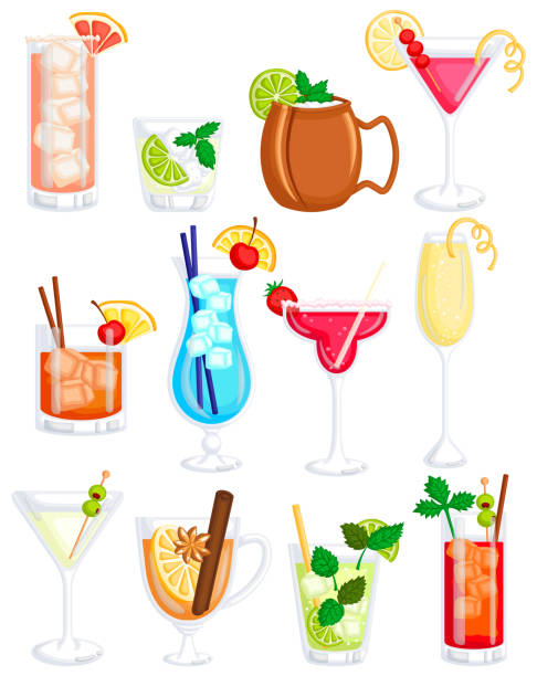 A Vector Set of Various Famous and Fresh Cold Cocktails Drink A Vector Set of Various Famous and Fresh Cold Cocktails Drink cocktail stock illustrations