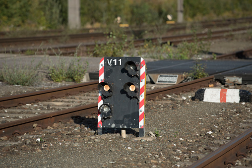 railway signaling in railway transport, showing a red traffic light