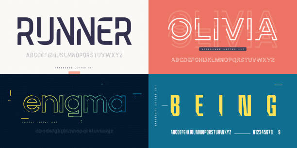 Collection of stylish vector sans serif fonts, letter sets, alphabets Collection of stylish vector sans serif fonts, letter sets, alphabets. sans font stock illustrations