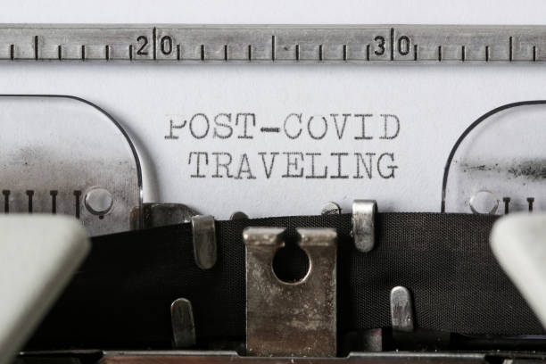 istock Post Covid Traveling text on blank paper typed on a retro typewriter 1312645362
