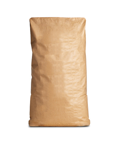 big brown paper sack for food, with text space, the sack is closed and isolated on white background