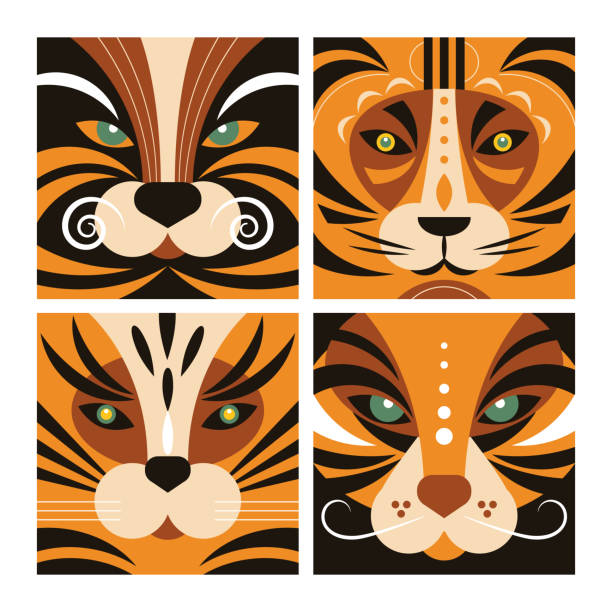 istock Tiger geometric vector illustrations. Tiger style. Stylized Illustrations of tigers head. Logo design, poster, stickers,banner 1312651644