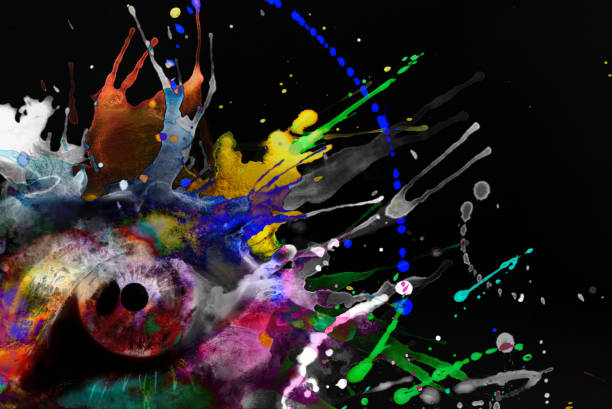 istock painted watercolor eye and paint splatter on black 1312652266