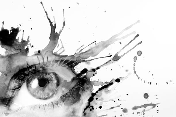 istock painted watercolor eye and paint splatter on white 1312652324