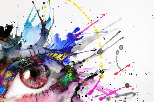 painted watercolor eye and paint splatter on white