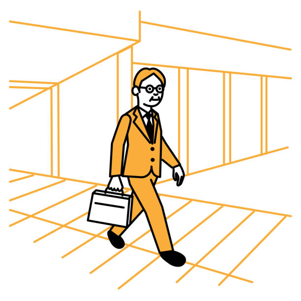 ilustrações de stock, clip art, desenhos animados e ícones de business scene: man walking town. vector illustration. - president men cartoon old