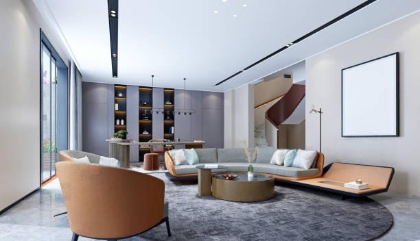istock 3d render of luxury home interior and living room 1312660045