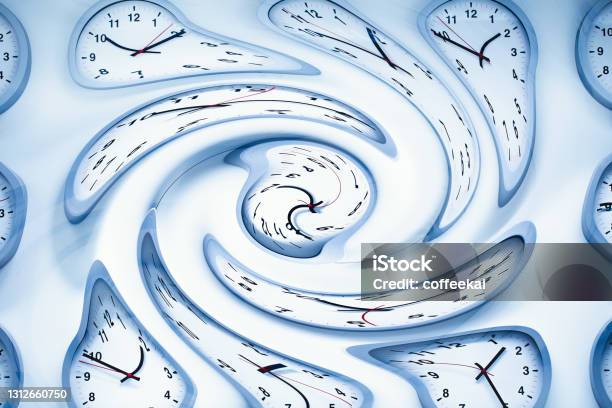 Space And Times Clock Time Twisted Distortion For Spacetime Warp Bended Curved Concept Stock Photo - Download Image Now