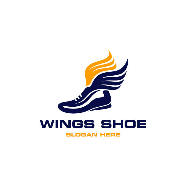 illustrations, cliparts, dessins animés et icônes de wing shoes fast logo design - paire de baskets