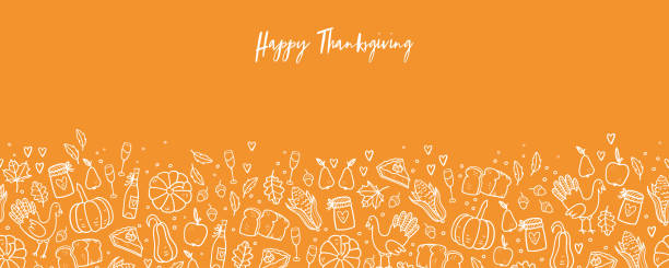 Lovely hand drawn Thanksgiving seamless pattern, cute doodle background, great for banners, wallpapers, wrapping, textiles - vector design Lovely hand drawn Thanksgiving seamless pattern, cute doodle background, great for banners, wallpapers, wrapping, textiles - vector design thanksgiving dinner stock illustrations