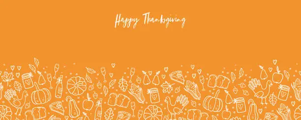 Vector illustration of Lovely hand drawn Thanksgiving seamless pattern, cute doodle background, great for banners, wallpapers, wrapping, textiles - vector design