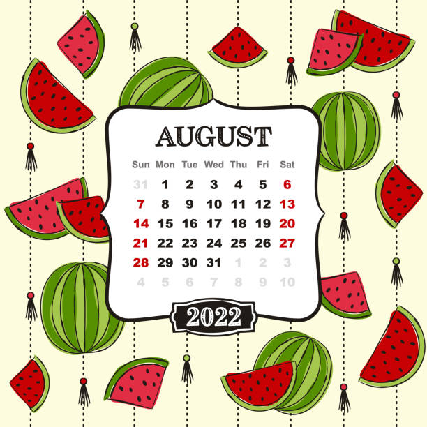 istock Thematic template for a calendar for 2022. The month of August. 1312663288