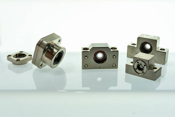 istock Various type and size fix and move end ball screw seat linear bearing support mount for industrial on reflex white table 1312665185
