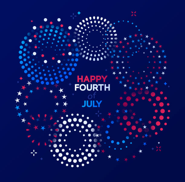 Happy Fourth of July Independence Day Fireworks Message Background Fireworks fourth of July independence day explosion abstract message background illustration. blue background illustrations stock illustrations