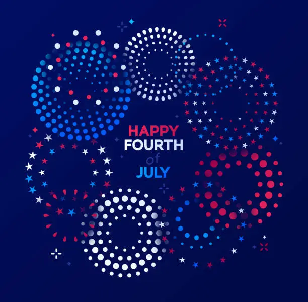 Vector illustration of Happy Fourth of July Independence Day Fireworks Message Background