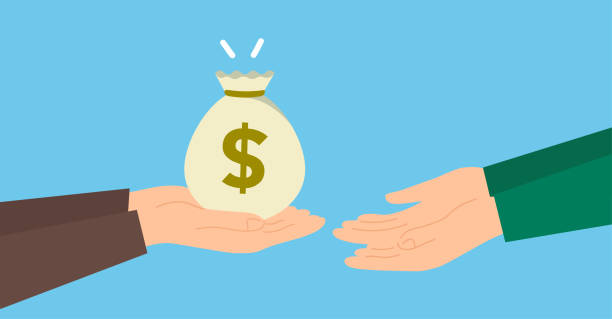 ilustraciones, imágenes clip art, dibujos animados e iconos de stock de entregar dinero de padre a hijo, fondo azul, ilustración vectorial - herencia