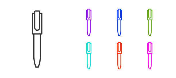 schwarze linie stift-symbol isoliert auf weißem hintergrund. setzen sie symbole bunt. vektor - paper writing instrument pencil writing stock-grafiken, -clipart, -cartoons und -symbole