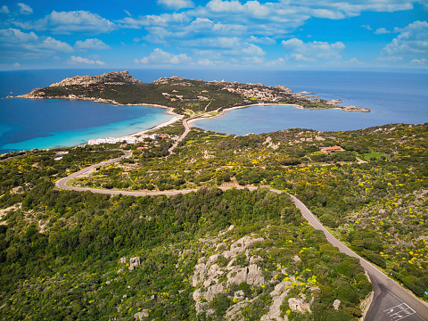 Aerial view of Capo Testa peninsula, due Mari in northern Sardinia, Santa Teresa di Gallura, Italy