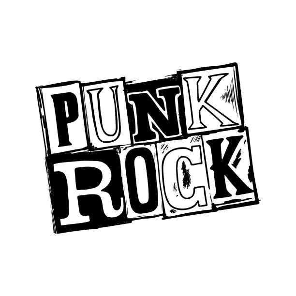 illustrazioni stock, clip art, cartoni animati e icone di tendenza di collezione punk rock. simbolo monocromatico in stile timbro punk rock su sfondo bianco. illustrazione vettoriale - punk