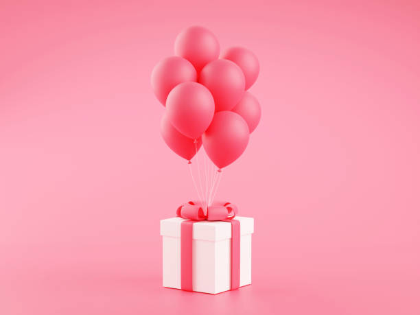istock Gift box with bunch of balloons 3d render illustration. 1312680654