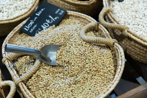 istock Raw lentils in wicker basket 1312682879