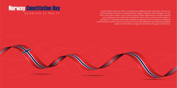 Norway constitution day design with norway ribbon flag and red background Norway constitution day design with norway ribbon flag and red background. good template for Norway National day. Number 17 stock illustrations