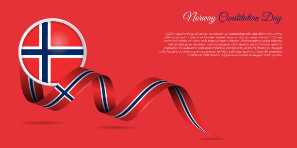ilustrações, clipart, desenhos animados e ícones de projeto do dia da constituição da noruega com fita voadora da noruega e ilustração vetorial da bandeira da noruega - norwegian flag norway flag freedom