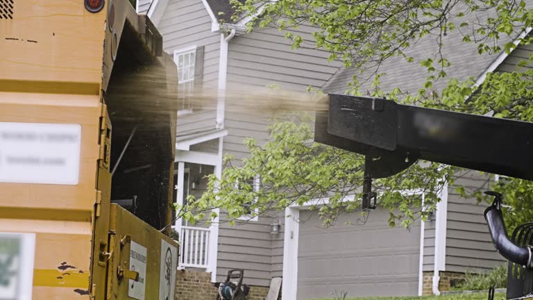 Wood Chipper Machine in 4K at 60fps Filling Back Of Truck with wood chips wood processing | 3 separate shots