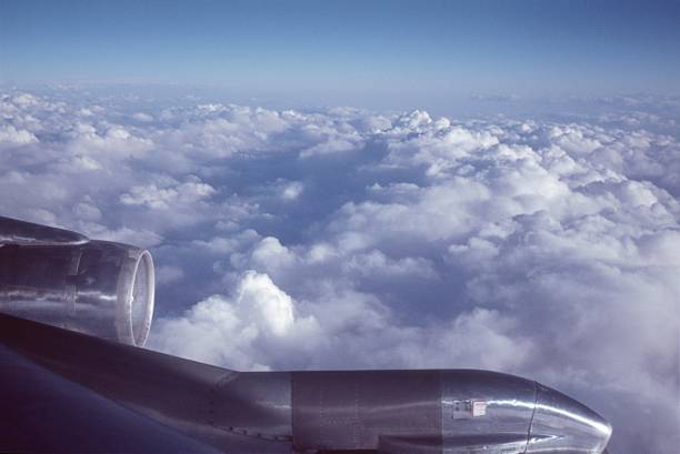 Airplane, 1977. View from a Boeing 707 during a flight above the clouds.