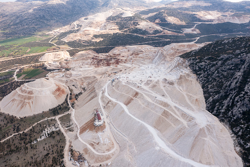 Aerial view of Marble quarry in Burdur, Turkey. Taken via drone.