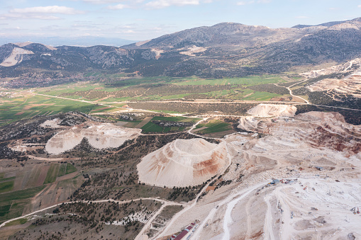 Aerial view of Marble quarry in Burdur, Turkey. Taken via drone.