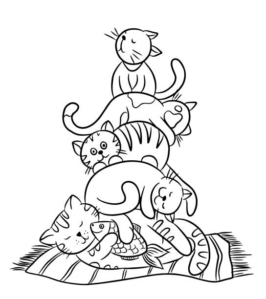 nette katzen kuscheln - coloring book coloring book pets stock-grafiken, -clipart, -cartoons und -symbole