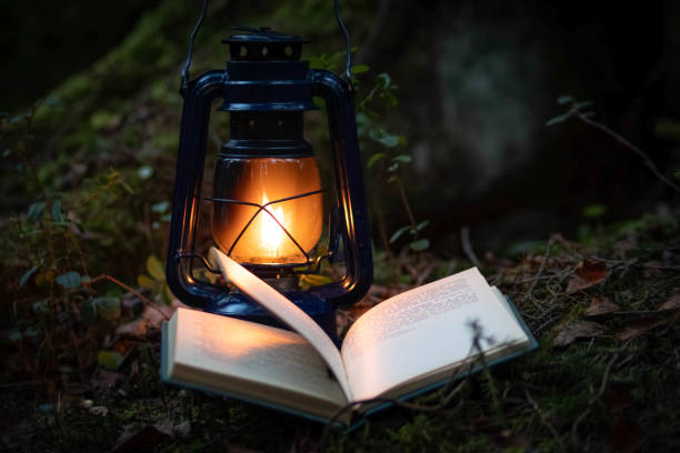 istock A magic kerosene lamp  and the book in the dark forest 1312690334