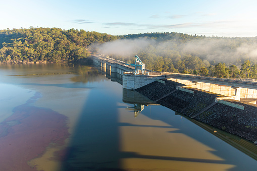 The Dam wall and flood gates of a large fresh water reservoir in regional Australia