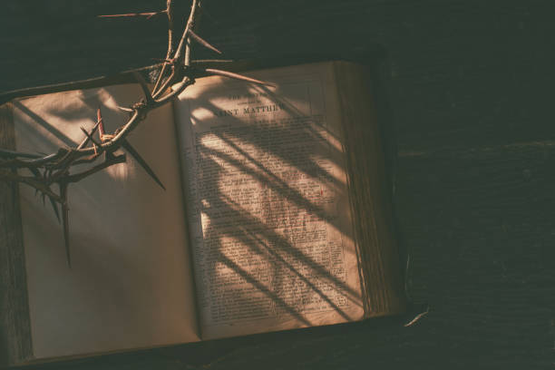 immagine di una bibbia aperta all'epistola dopo matteo - teologia foto e immagini stock