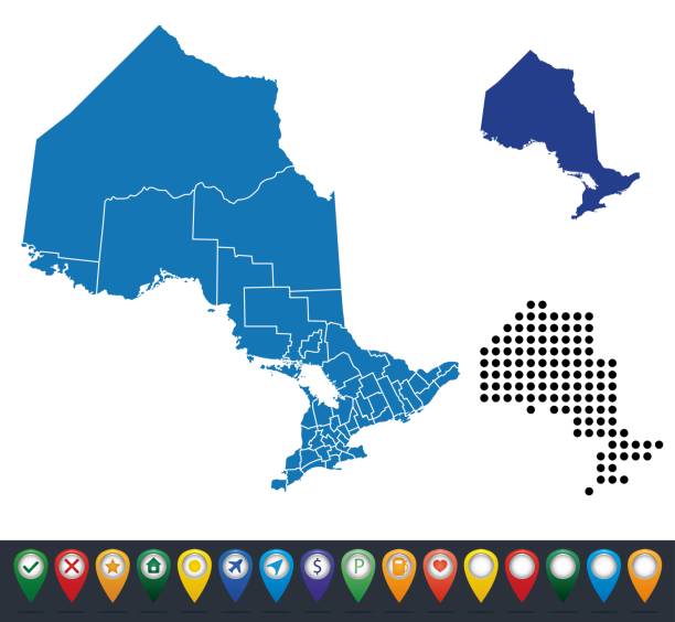 ilustrações, clipart, desenhos animados e ícones de definir mapas do estado de ontário - ontario