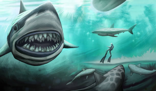 istock A Diver Among the Sharks in the Sea Illustration 1312697802